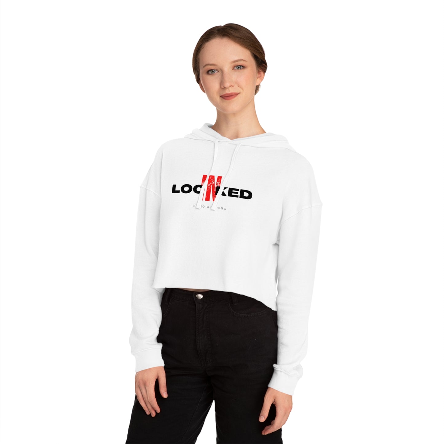 "Locked In" Cropped Hooded Sweatshirt (BLACK PRINT)