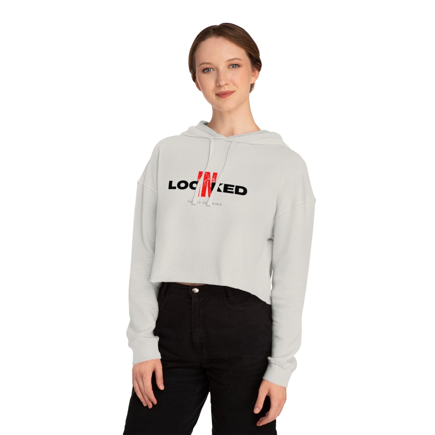 "Locked In" Cropped Hooded Sweatshirt (BLACK PRINT)
