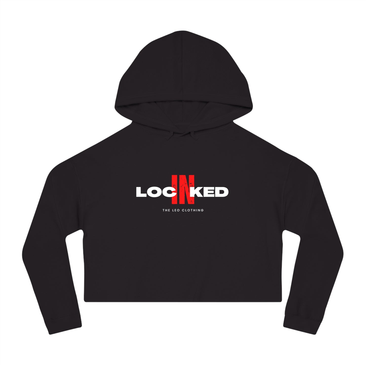 "Locked In" Cropped Hooded Sweatshirt (WHITE PRINT)