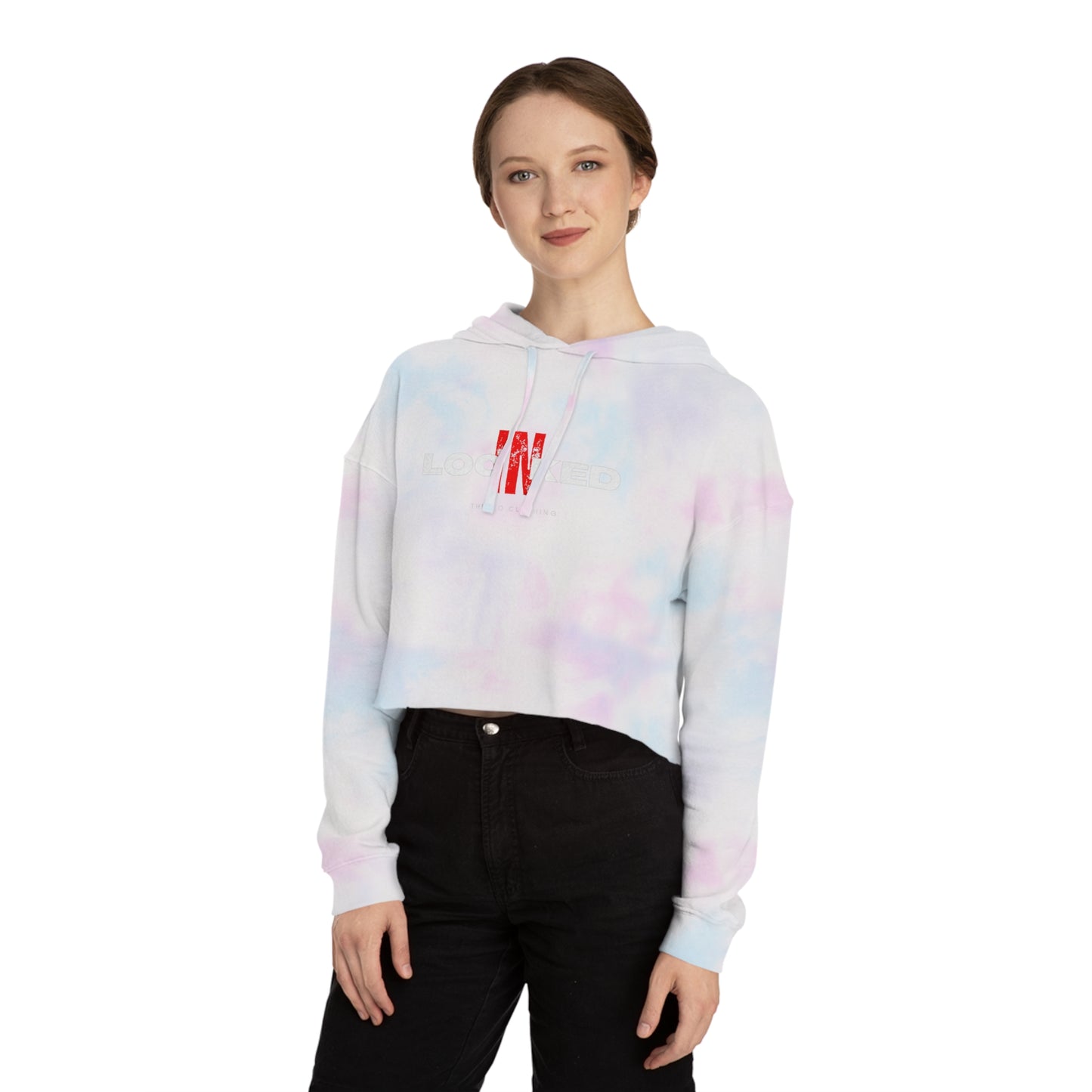 "Locked In" Cropped Hooded Sweatshirt (WHITE PRINT)