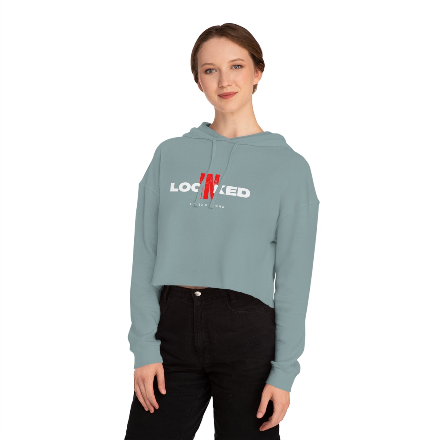 "Locked In" Cropped Hooded Sweatshirt (WHITE PRINT)