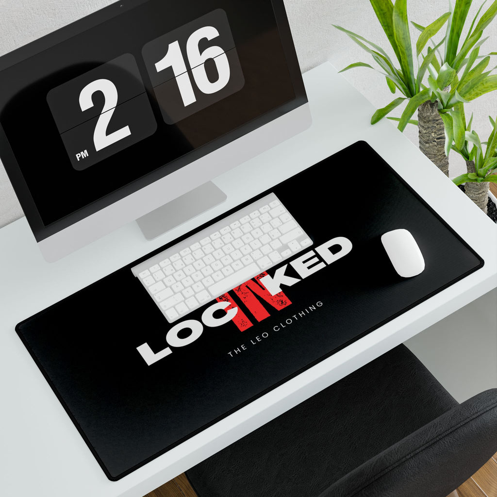 "LockedIn" Desk Mat — Black Gaming/Office Desk Pad with Bold "IN" Logo