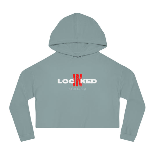 "Locked In" Cropped Hooded Sweatshirt (WHITE PRINT)