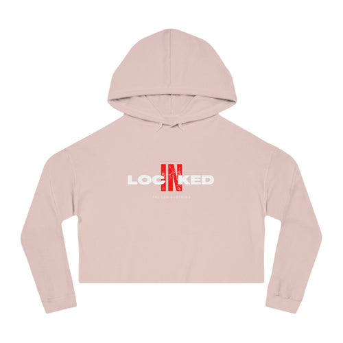 "Locked In" Cropped Hooded Sweatshirt (WHITE PRINT)
