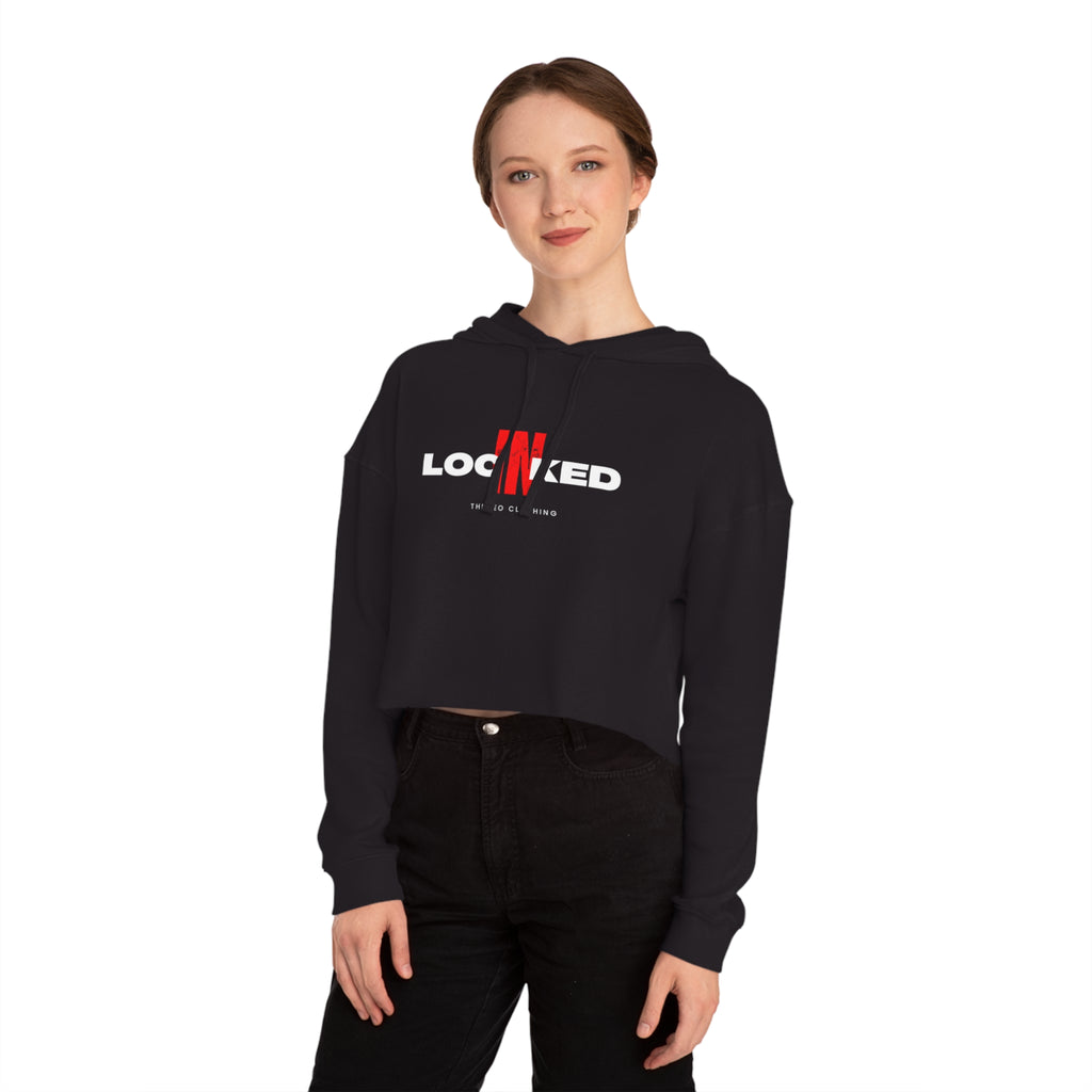 "Locked In" Cropped Hooded Sweatshirt (WHITE PRINT)