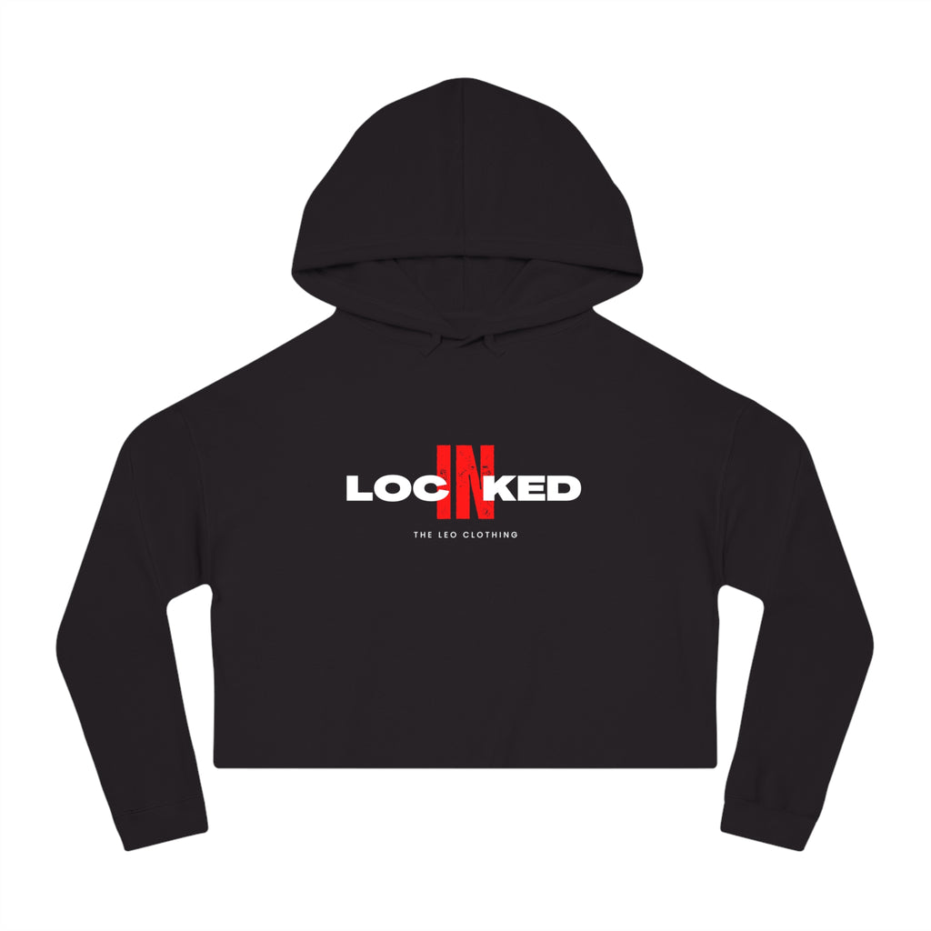 "Locked In" Cropped Hooded Sweatshirt (WHITE PRINT)