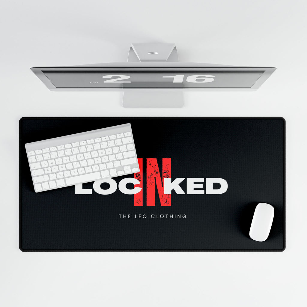 "LockedIn" Desk Mat — Black Gaming/Office Desk Pad with Bold "IN" Logo