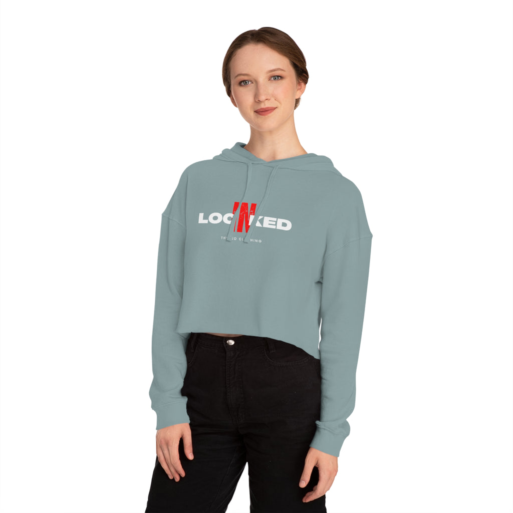 "Locked In" Cropped Hooded Sweatshirt (WHITE PRINT)