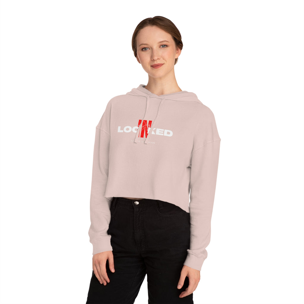 "Locked In" Cropped Hooded Sweatshirt (WHITE PRINT)